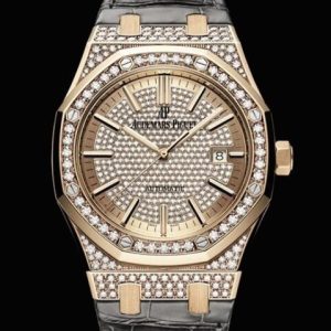 Replica Watch Audemars Piguet Royal Oak Automatique 15402OR.ZZ.D003CR.02 Pink Gold - Diamonds - Alligator Strap