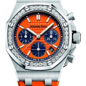 Replica Audemars Piguet Watch Royal Oak Offshore Selfwinding Chronograph 26231ST.ZZ.D070CA.01 Stainless Steel - Diamond - Orange Dial - Rubber Strap