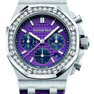 Replica Audemars Piguet Watch Royal Oak Offshore Selfwinding Chronograph 26231ST.ZZ.D075CA.01 Stainless Steel - Diamond - Purple Dial - Rubber Strap