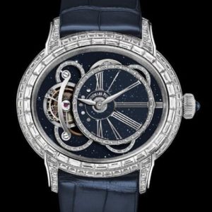 Replica Watch Audemars Piguet Tourbillon Millenary 26381BC.ZZ.D312CR.01 White Gold - Diamonds - Aventurine - Blue Alligator Strap