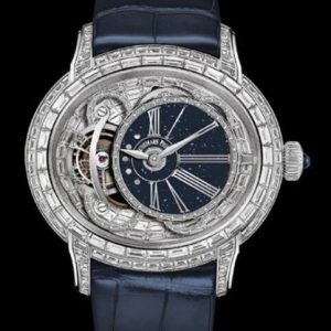 Replica Watch Audemars Piguet Tourbillon Millenary 26381BC.ZZ.D312CR.02 White Gold Paved by Diamonds - Aventurine - Blue Alligator Strap