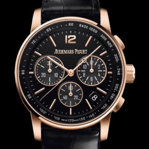 Replica Audemars Piguet Watch Code 11.59 Selfwinding Chronograph  26393OR.OO.A002CR.01 Pink Gold - Black Dial - Strap Alligator