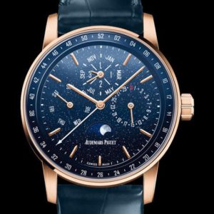 Replica Audemars Piguet Watch Code 11.59 Perpetual Calendar  26394OR.OO.D321CR.01 Pink Gold - Blue Dial - Strap Alligator