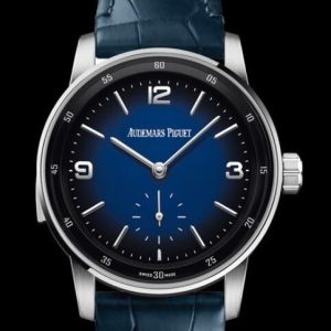 Replica Audemars Piguet Watch Code 11.59 Minute Repeater Supersonnerie 26396BC.OO.D321CR.01 White Gold - Smoked Blue Dial - Strap Alligator