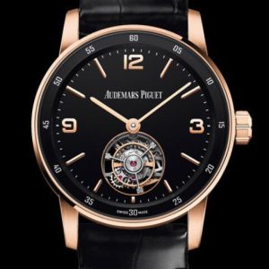 Replica Audemars Piguet Watch Code 11.59 Selfwinding Flying Tourbillon 26396OR.OO.D002CR.01 Pink Gold - Black Dial - Strap Alligator