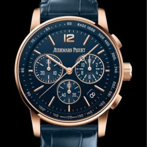 Replica Audemars Piguet Watch Code 11.59 Selfwinding Chronograph  2639OR.OO.A321CR.01 Pink Gold - Blue Dial - Strap Alligator