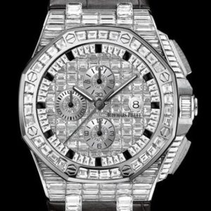 Replica Audemars Piguet Chronographe Royal Oak Offshore 26403BC.ZZ.D102CR.01 White Gold - Diamonds and Onyx - Black Alligator Strap