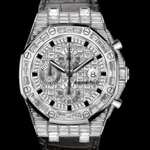 Replica Audemars Piguet Chronographe Royal Oak Offshore  26473BC.ZZ.D114CR.01 White Gold - Diamonds and Onyx - Black Alligator Strap