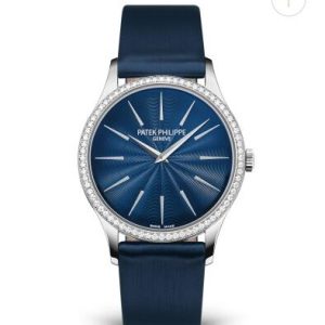 Cheapest Patek Philippe Calatrava Watches Prcies Replica Calatrava Diamond Blue Dial Ladies' watch 4897G-001
