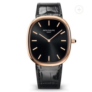 Cheapest Patek Philippe Golden Ellipse Price Black Dial Rose Gold Replica Watch 5738R-001