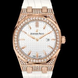 Replica Watch Audemars Piguet Royal Oak Quartz 67652OR.ZZ.D011CR.01 Pink Gold - Diamonds - Alligator Strap