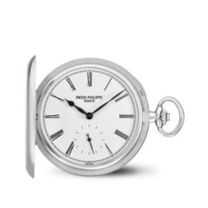Vintage Patek Philippe Watches for Sale Cheap Price Replica White Gold Hunter Case Pocket Watch Black Numerals 980G-001