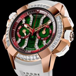 Jacob & Co. EPIC X CHRONO BAGUETTE ROSE GOLD GREEN MINERAL CRYSTAL DIAMOND-SET DIAL Watch Replica EC423.42.BD.BB.ABRUA Jacob and Co Watch Price
