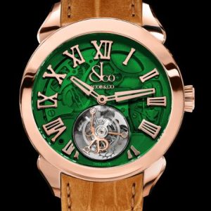 Jacob & Co. PALATIAL FLYING TOURBILLON HOURS & MINUTES ROSE GOLD (GREEN MINERAL CRYSTAL) Watch Replica PT500.40.NS.OG.A Jacob and Co Watch Price