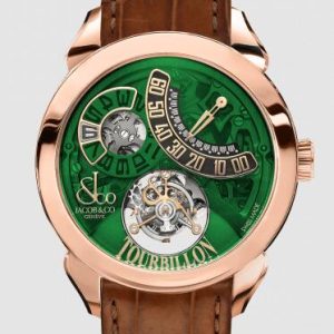 Jacob & Co. PALATIAL FLYING TOURBILLON JUMPING HOURS ROSE GOLD (GREEN MINERAL CRYSTAL) Watch Replica PT510.40.NS.PR.A Jacob and Co Watch Price