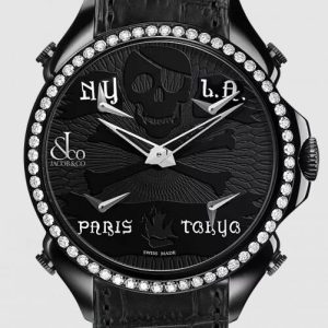 Jacob & Co. PALATIAL FIVE TIME ZONE PIRATE BLACK PVD WHITE DIAMOND SET BEZEL Watch Replica PZ500.11.RO.NP.A Jacob and Co Watch Price