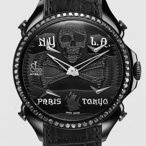 Jacob & Co. PALATIAL FIVE TIME ZONE PIRATE BLACK PVD BLACK DIAMOND SET DIAL & BEZEL Watch Replica PZ500.11.SO.NR.A Jacob and Co Watch Price