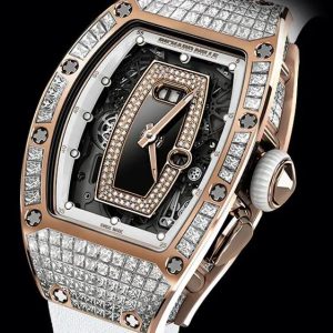 Replica Richard Mille RM 037 Diamond Rose Gold White Rubber Watch