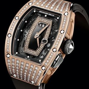 Replica Richard Mille RM 037 Rose Gold Diamond Black Rubber Watch