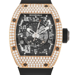 Replica Richard Mille RM010 Rose Gold Diamond Bezel Skeleton Dial Watch